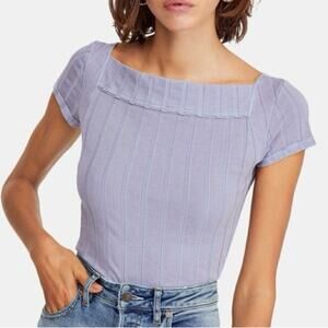 Free People Ahoy Ribbed T-shirt Top Dusty Purple Size Medium